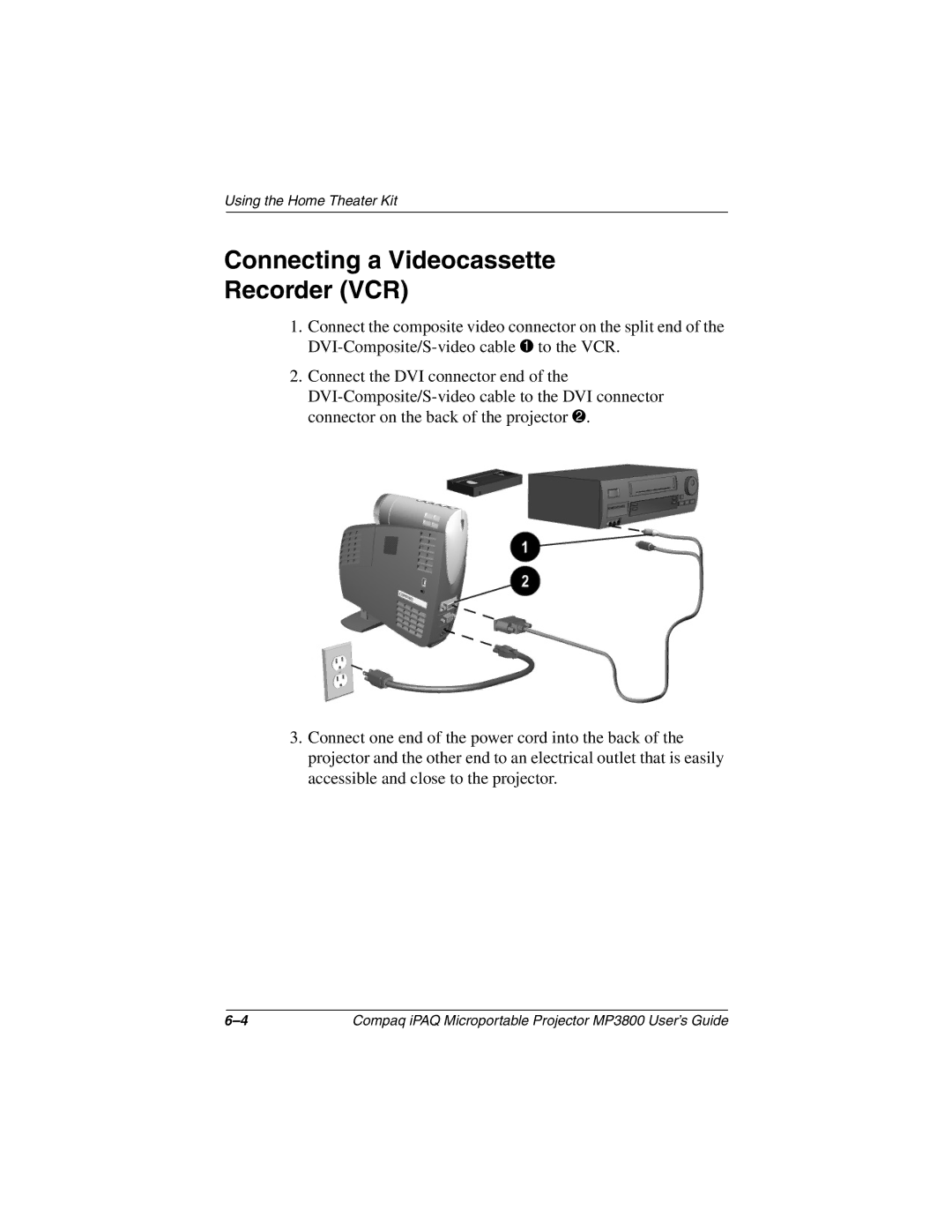 HP MP3800 manual Connecting a Videocassette Recorder VCR 