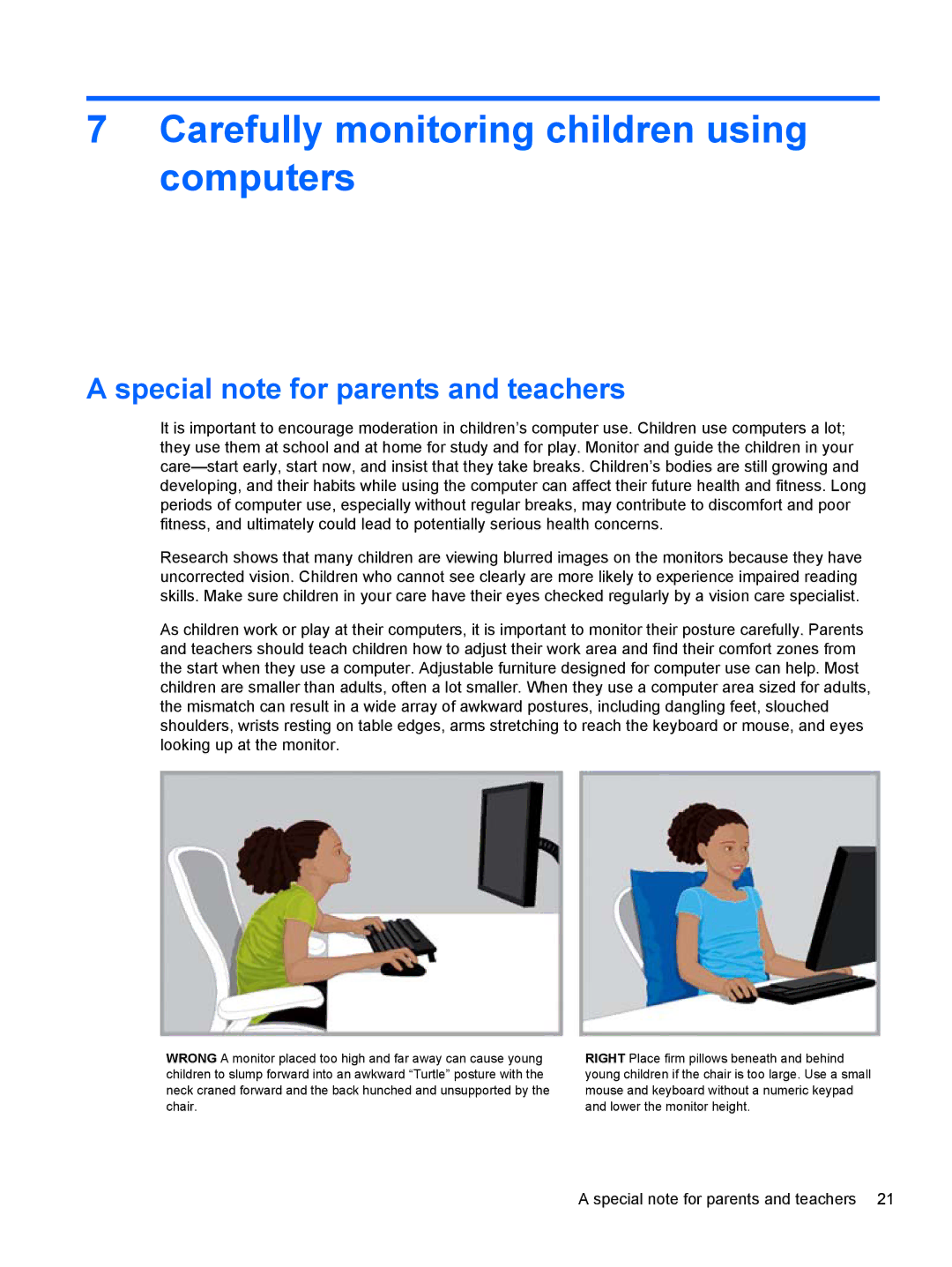 HP MP4 Model 4200 manual Carefully monitoring children using computers, Special note for parents and teachers 