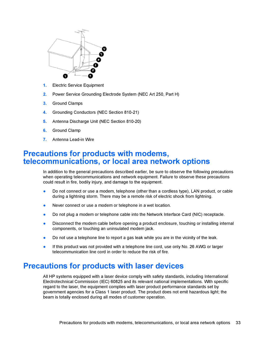 HP MP4 Model 4200 manual Precautions for products with laser devices 