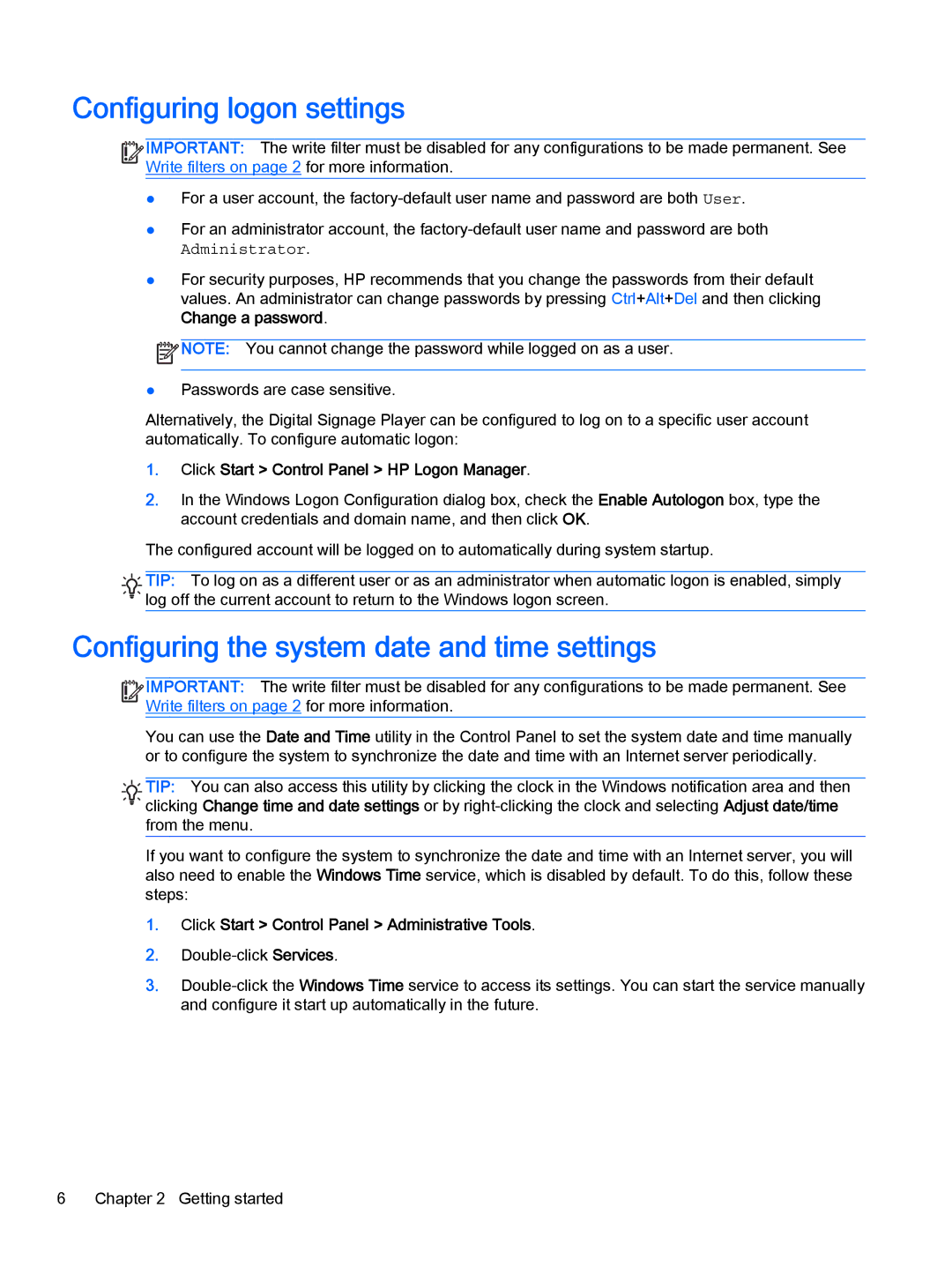 HP MP4 Model 4200 manual Configuring logon settings, Configuring the system date and time settings 