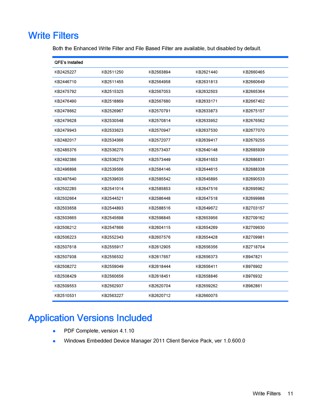 HP MP4 Model 4200 manual Application Versions Included, QFE’s Installed 