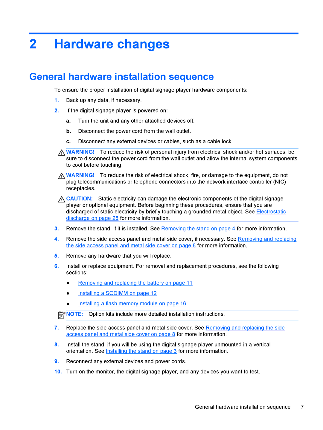 HP MP4 manual Hardware changes, General hardware installation sequence 