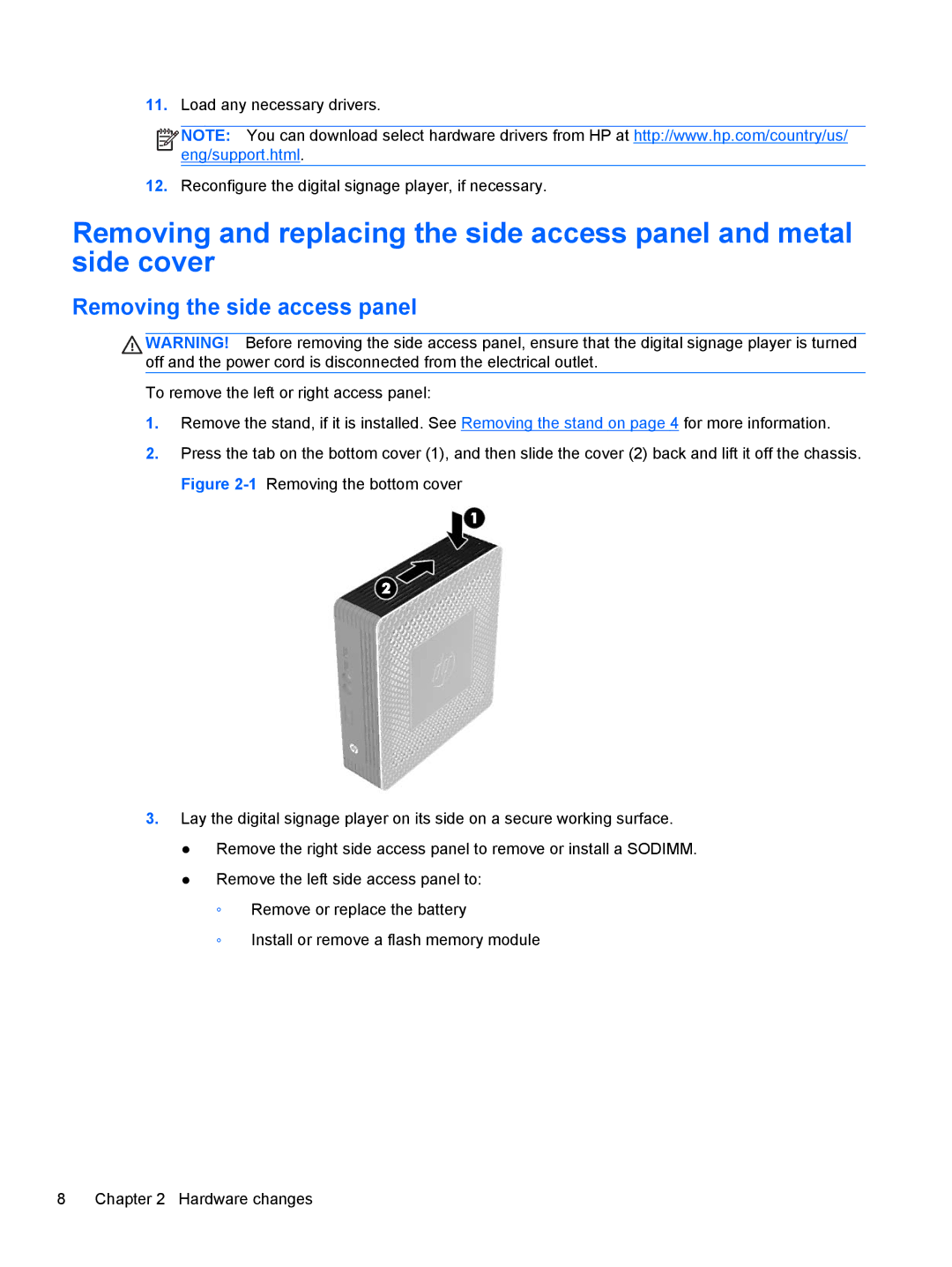 HP MP4 manual Removing the side access panel 