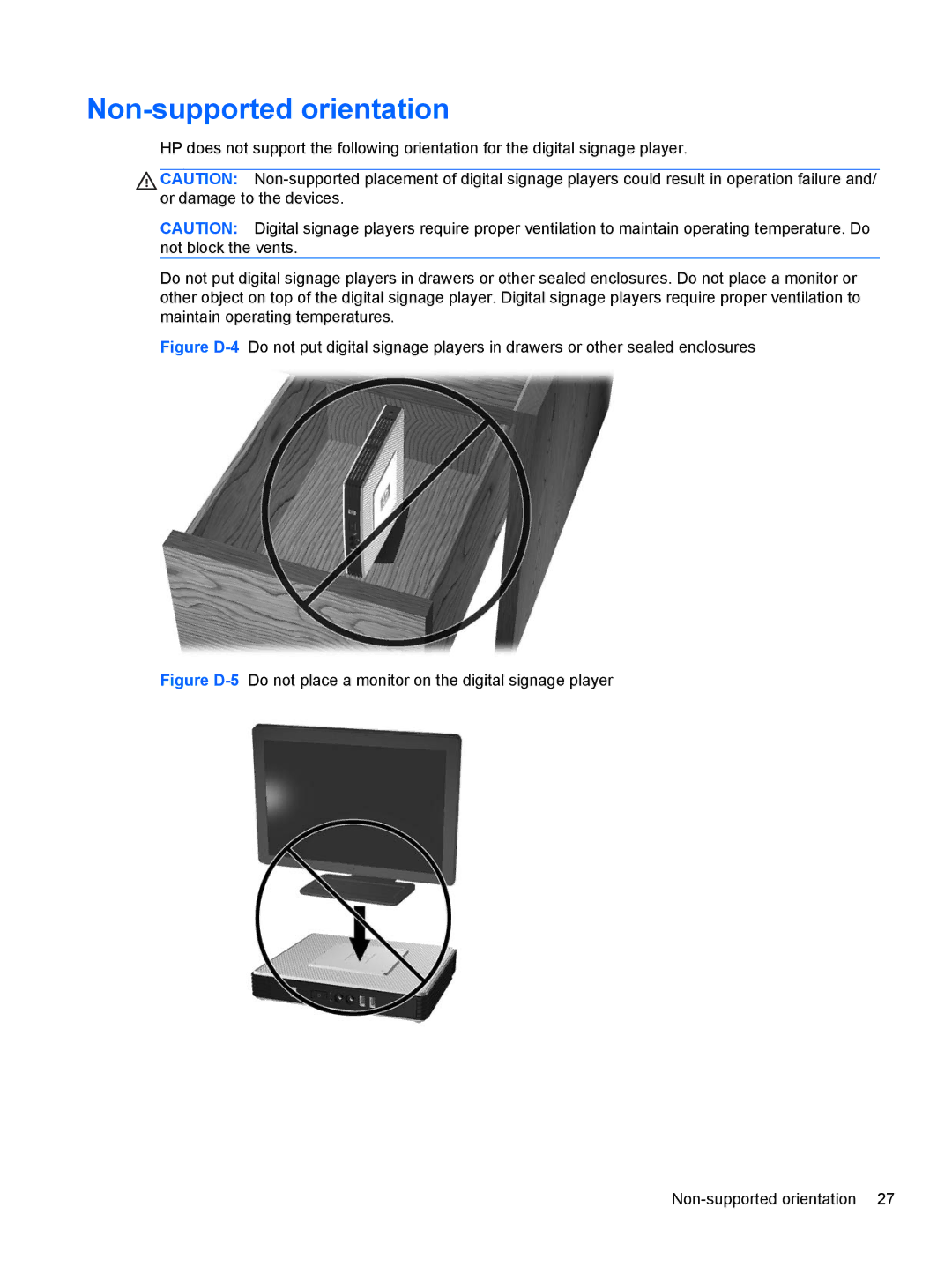 HP MP4 manual Non-supported orientation 