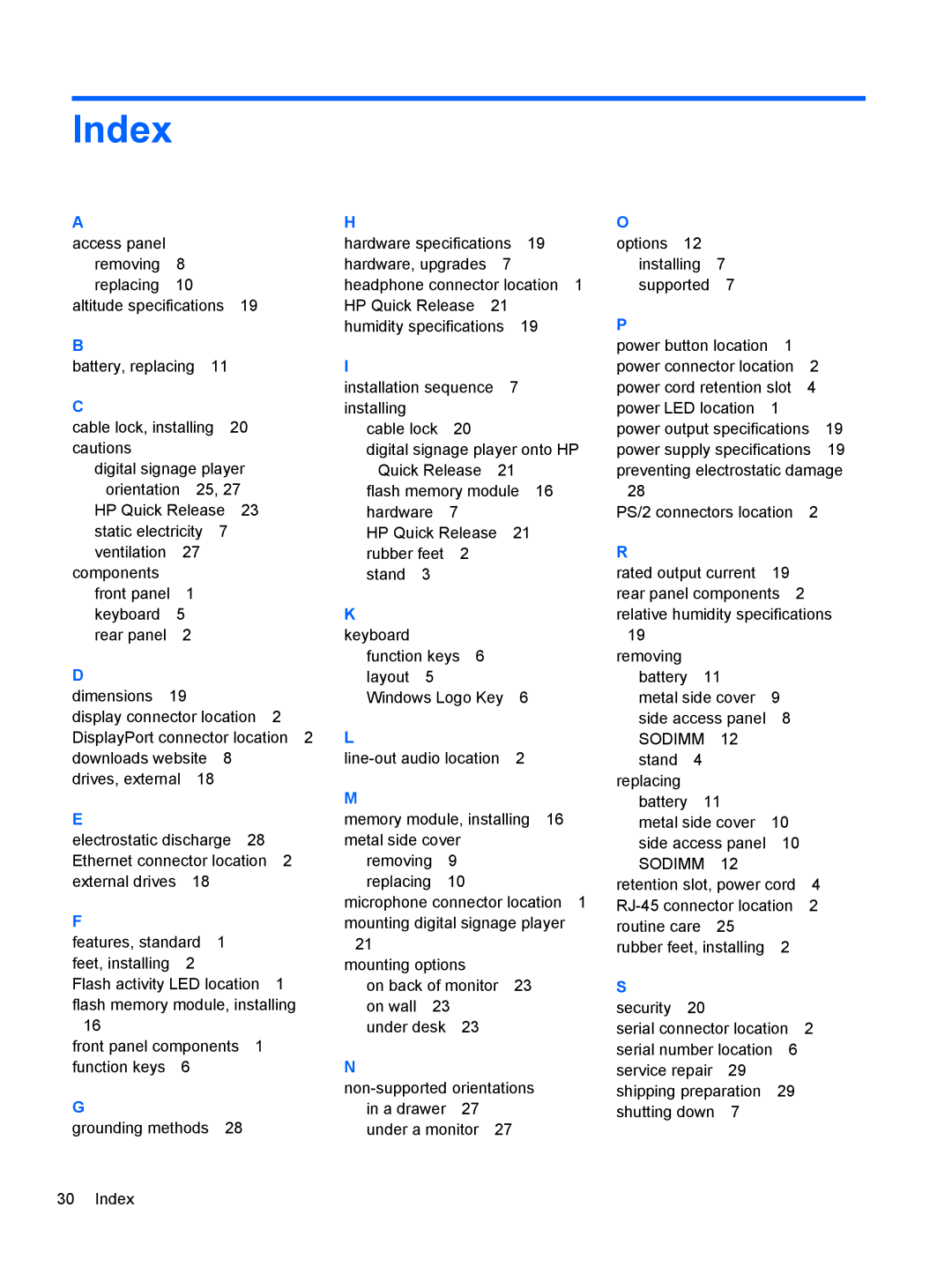 HP MP4 manual Index 