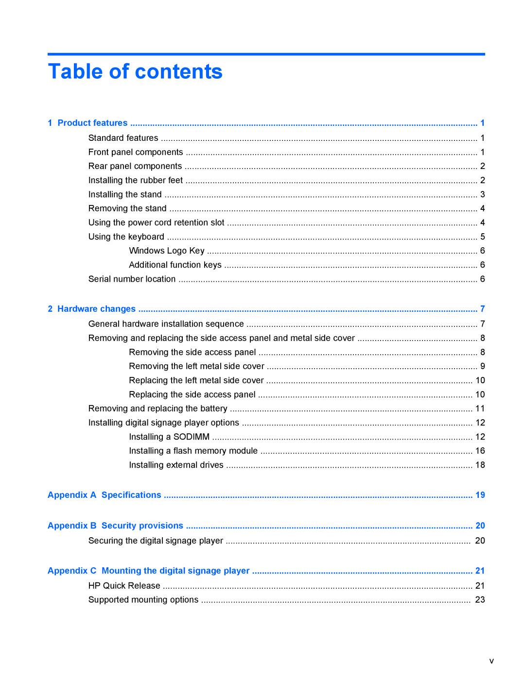 HP MP4 manual Table of contents 