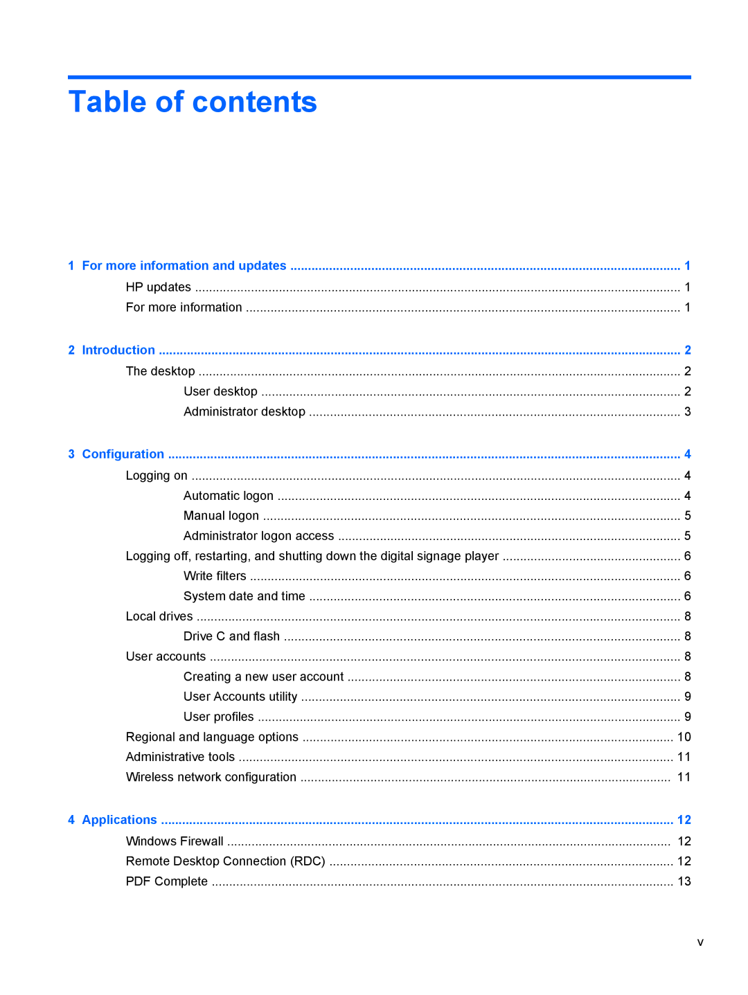 HP MP6 Base Model manual Table of contents 