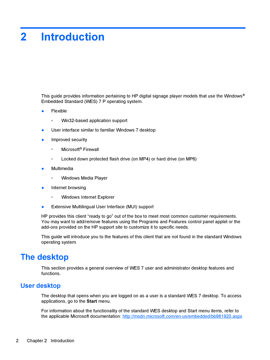 HP MP6 Base Model manual Introduction, Desktop, User desktop 