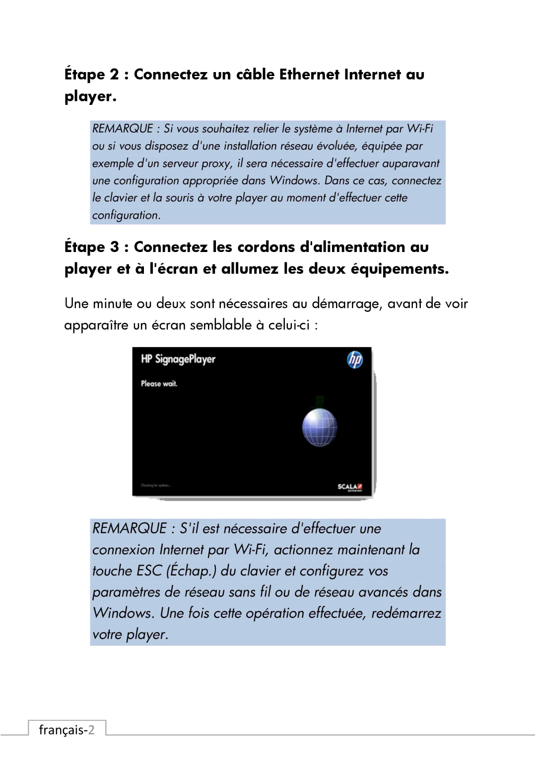 HP mp8000r Base Model manual Étape 2 Connectez un câble Ethernet Internet au player 