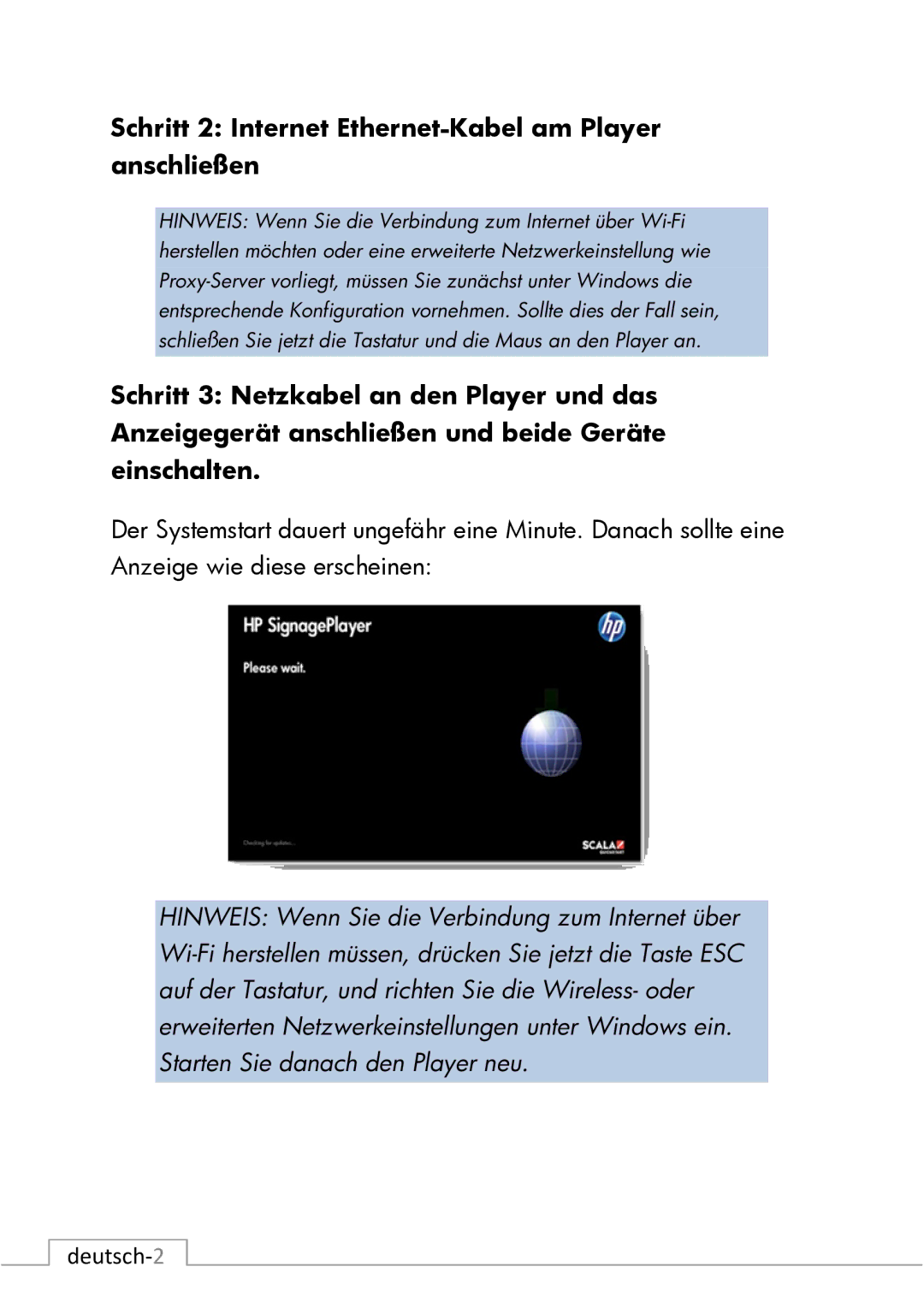 HP mp8000r Base Model manual Schritt 2 Internet Ethernet-Kabel am Player anschließen 