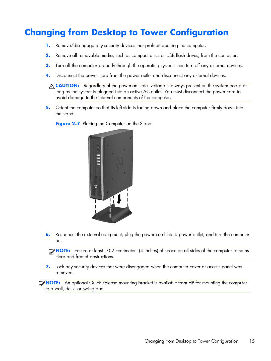 HP mp8200s manual Changing from Desktop to Tower Configuration 