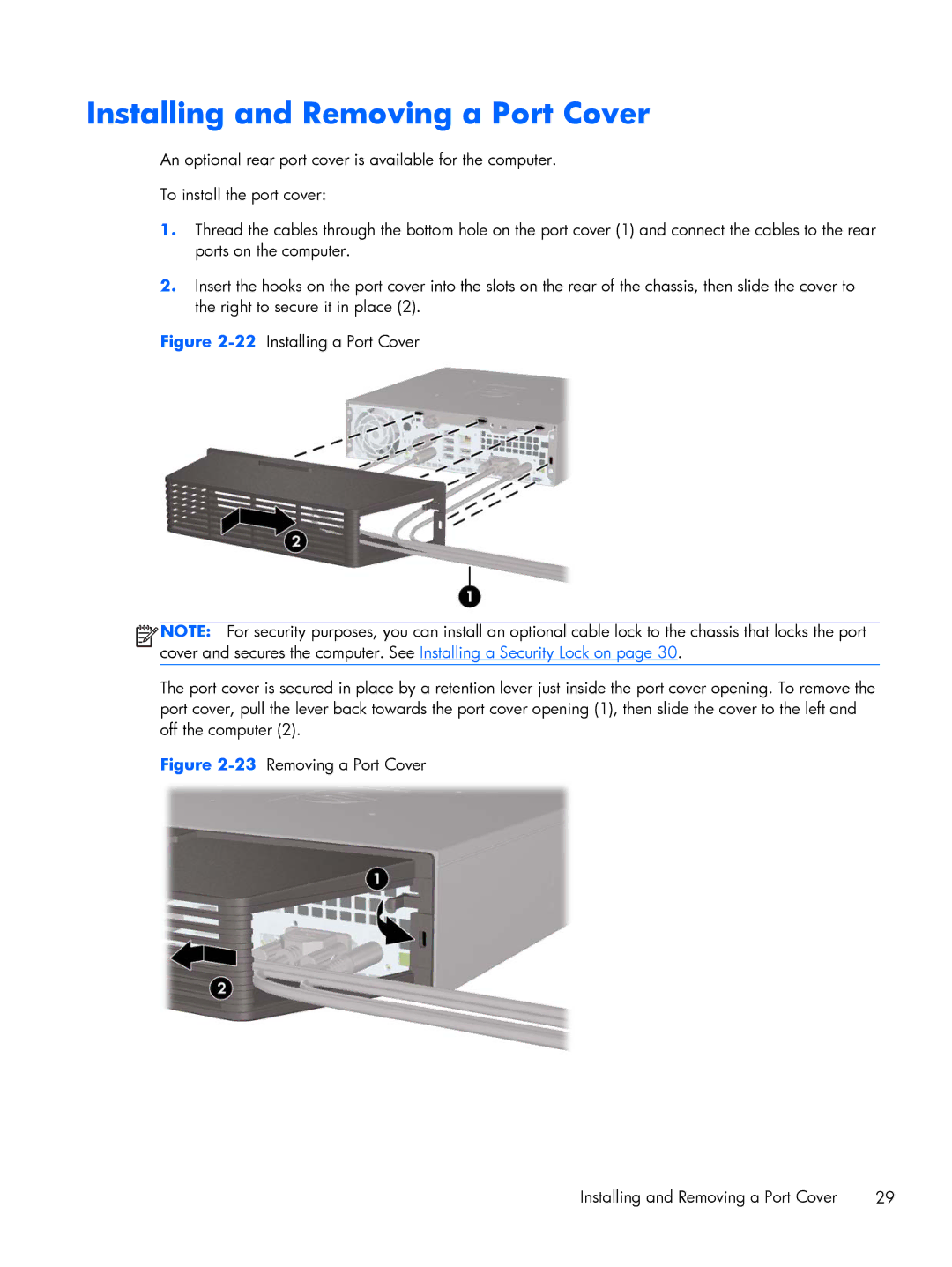 HP mp8200s manual 23Removing a Port Cover Installing and Removing a Port Cover 