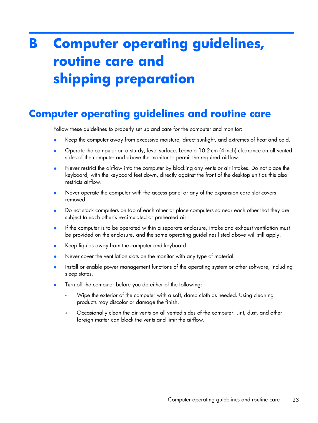 HP MP9 Model 9000 Base Model manual Computer operating guidelines and routine care 