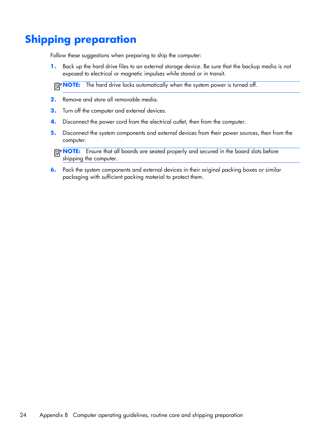 HP MP9 Model 9000 Base Model manual Shipping preparation 