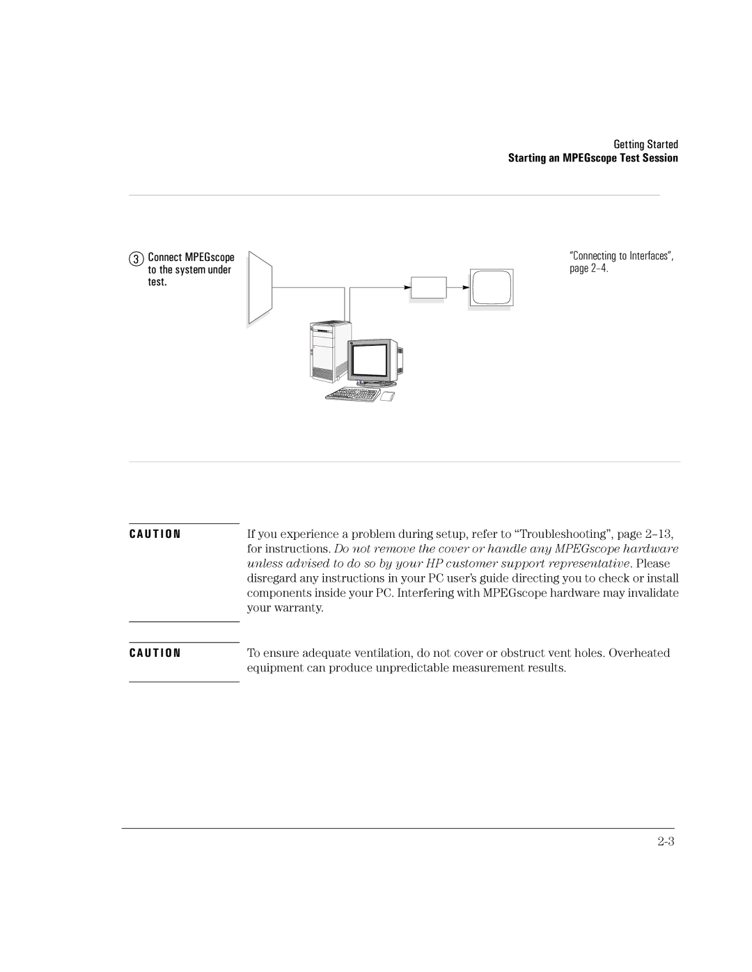 HP manual Getting Started Starting an MPEGscope Test Session 