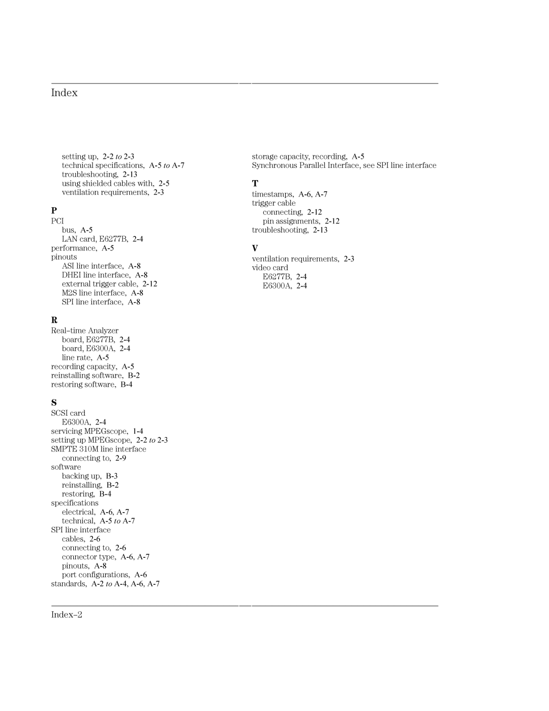 HP MPEGscope manual Index-2, Top margin for text 