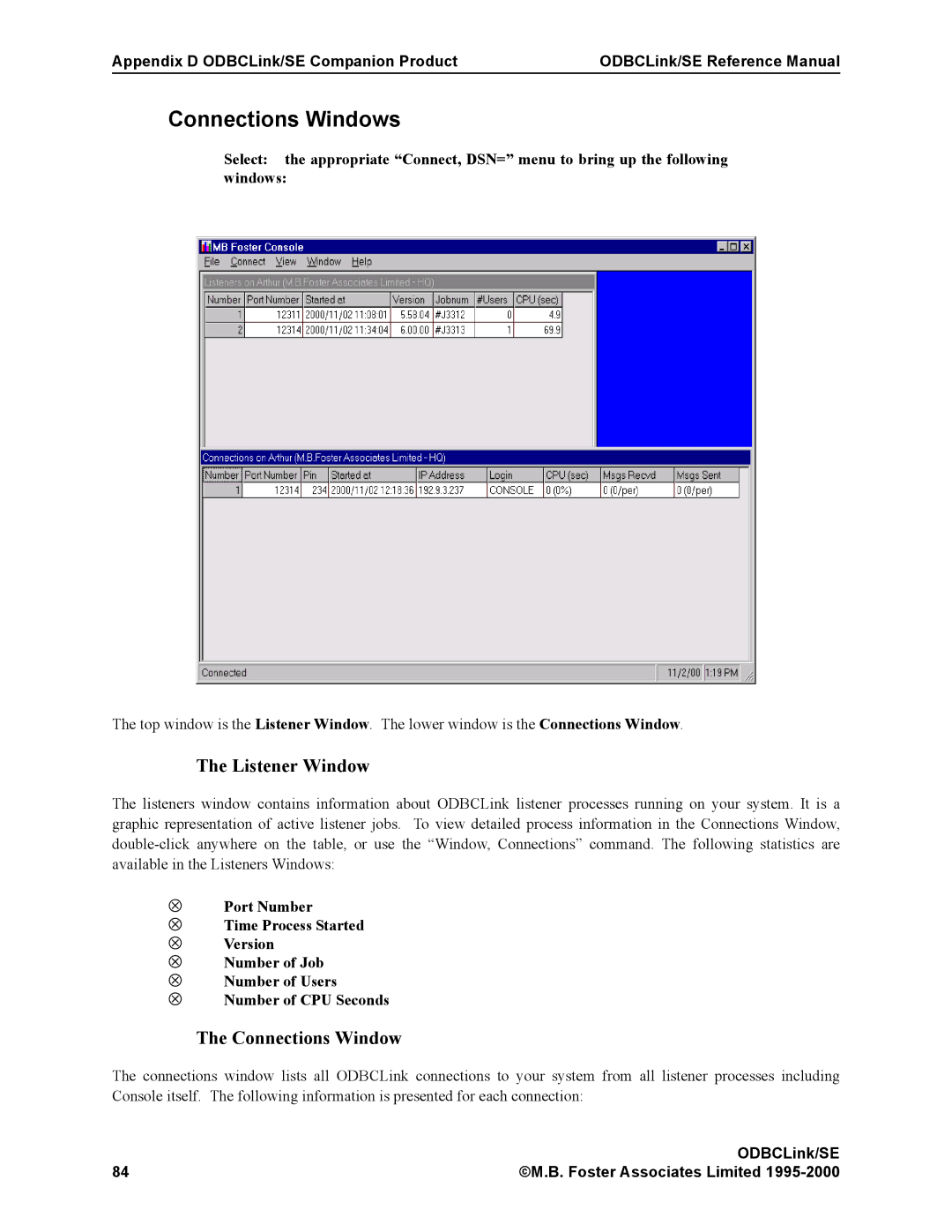 HP MPE/iX 6.x Operating System manual Connections Windows, Listener Window 