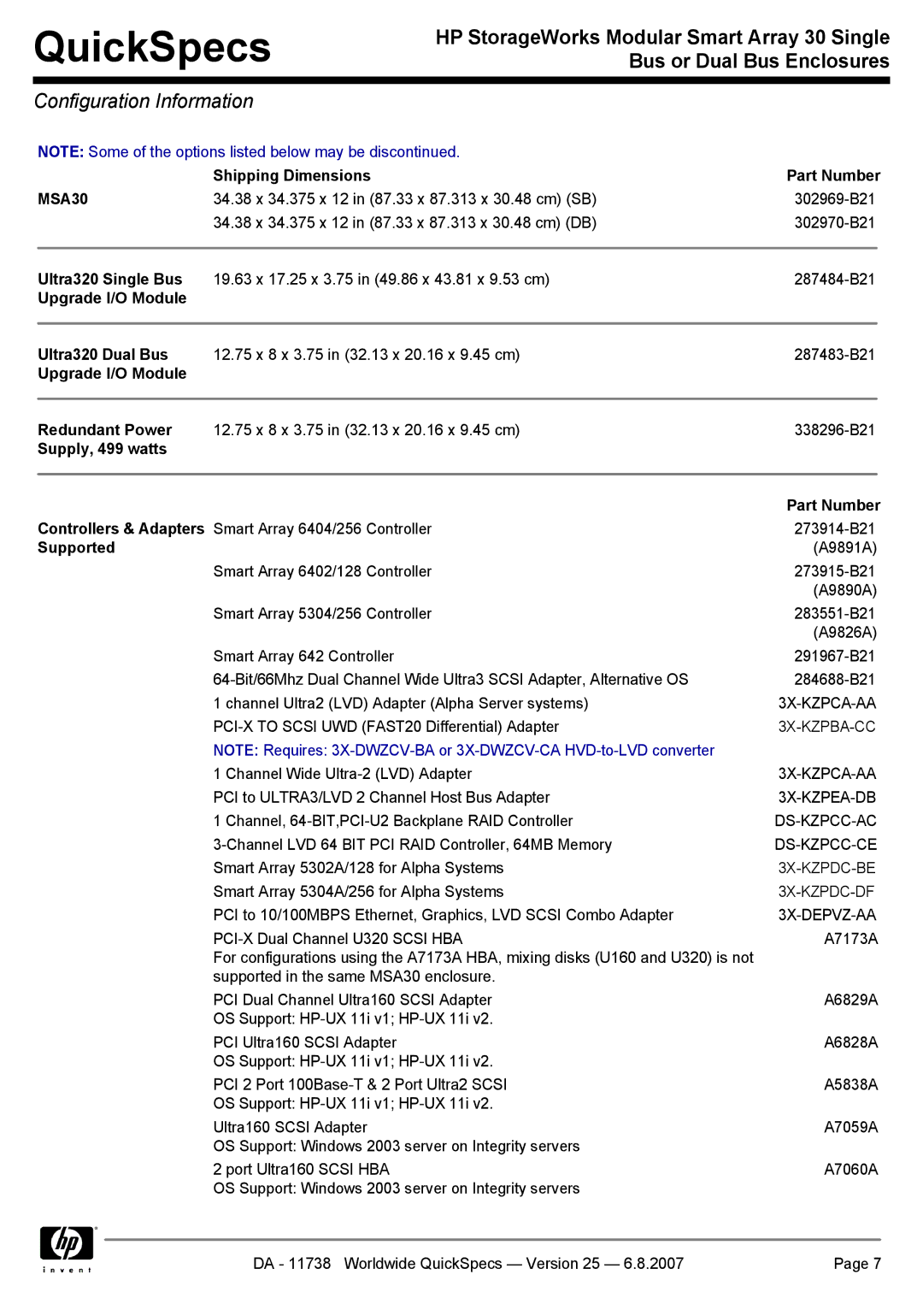 HP MSA30 DB, MSA30 SB manual Configuration Information 