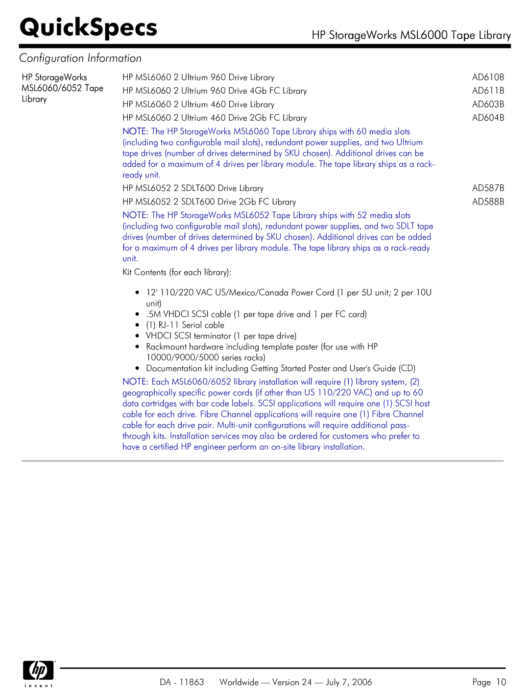 HP MSL6000 manual MSL6060/6052 Tape 