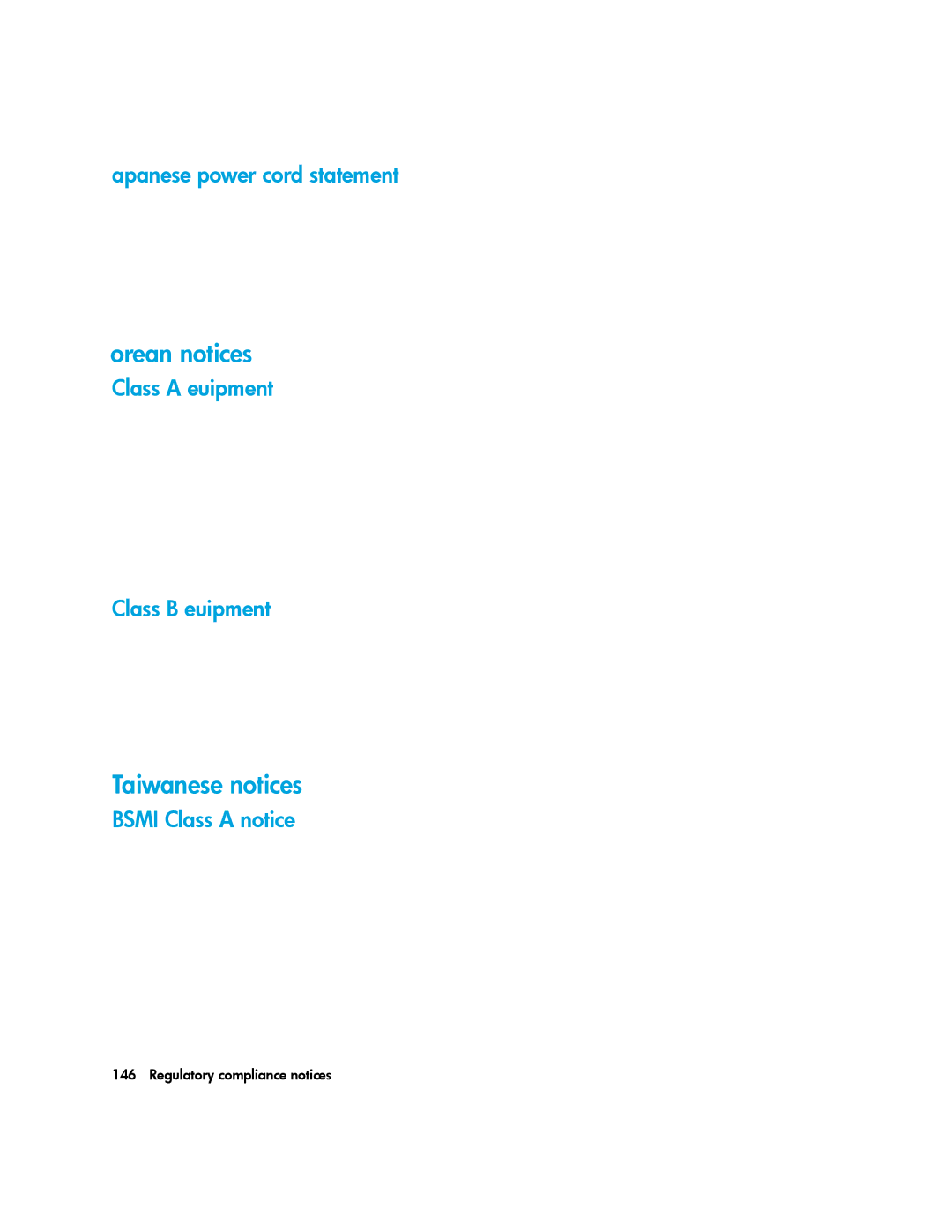 HP MSL6000 manual Korean notices, Taiwanese notices, Japanese power cord statement, Class a equipment Class B equipment 