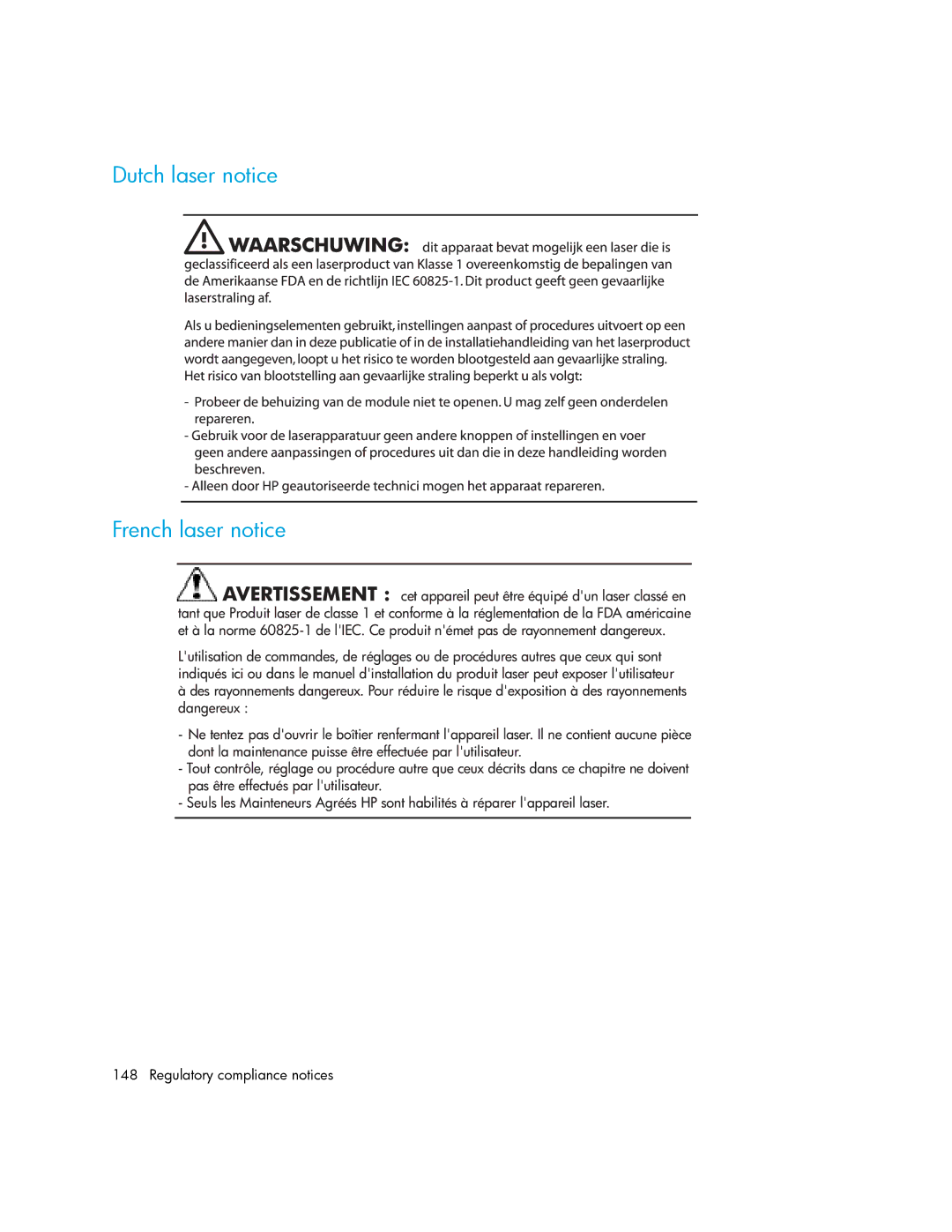 HP MSL6000 manual Dutch laser notice French laser notice 