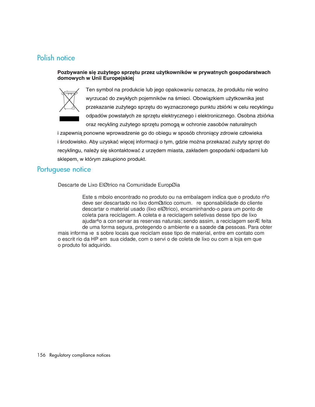 HP MSL6000 manual Polish notice Portuguese notice, Descarte de Lixo Elétrico na Comunidade Européia 