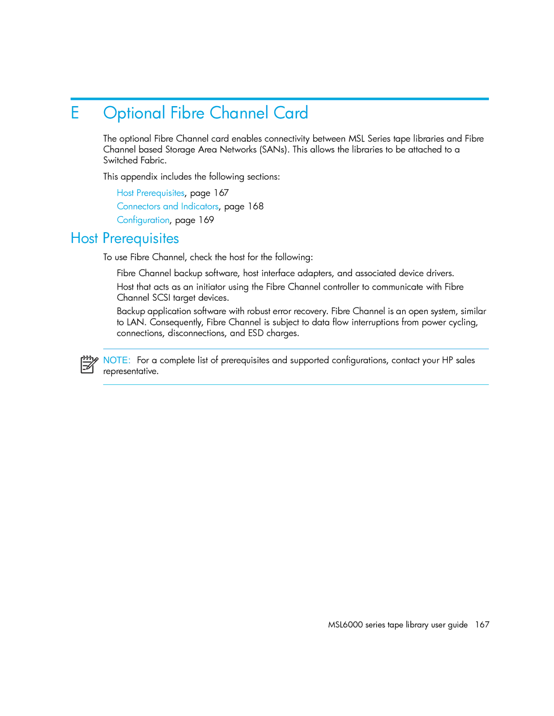 HP MSL6000 manual Optional Fibre Channel Card, Host Prerequisites 