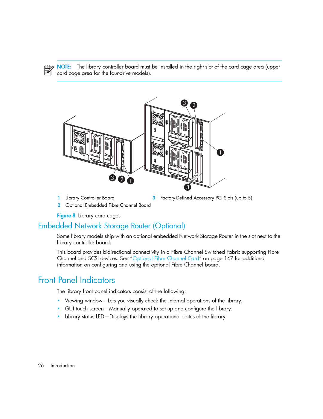 HP MSL6000 manual Front Panel Indicators, Embedded Network Storage Router Optional 