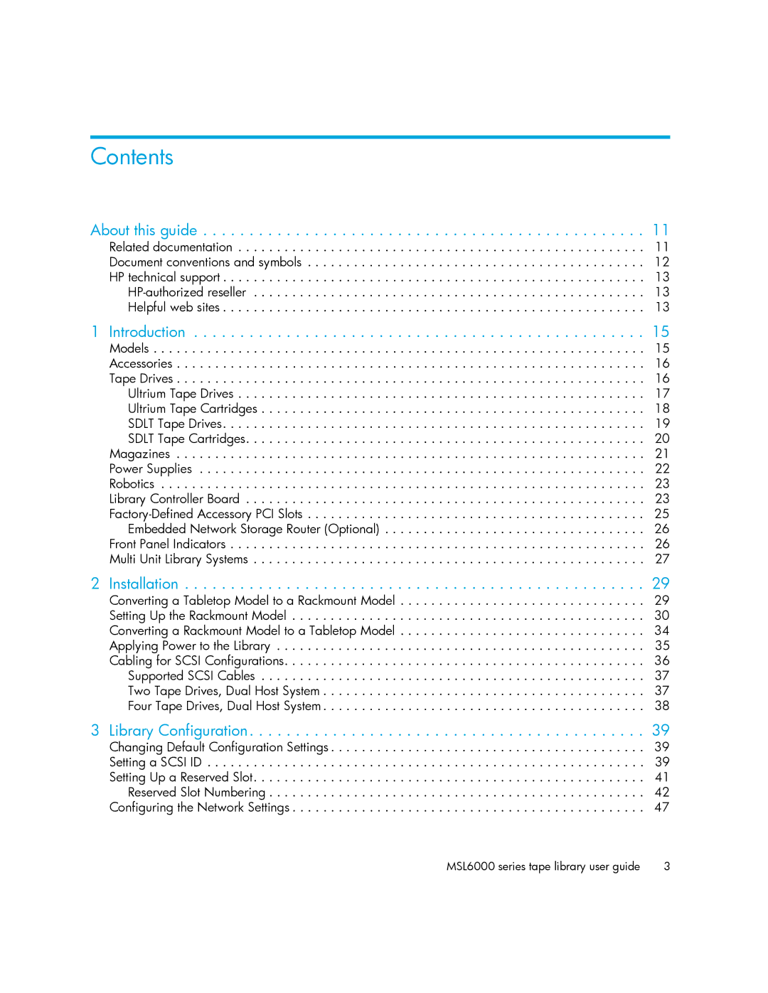 HP MSL6000 manual Contents 