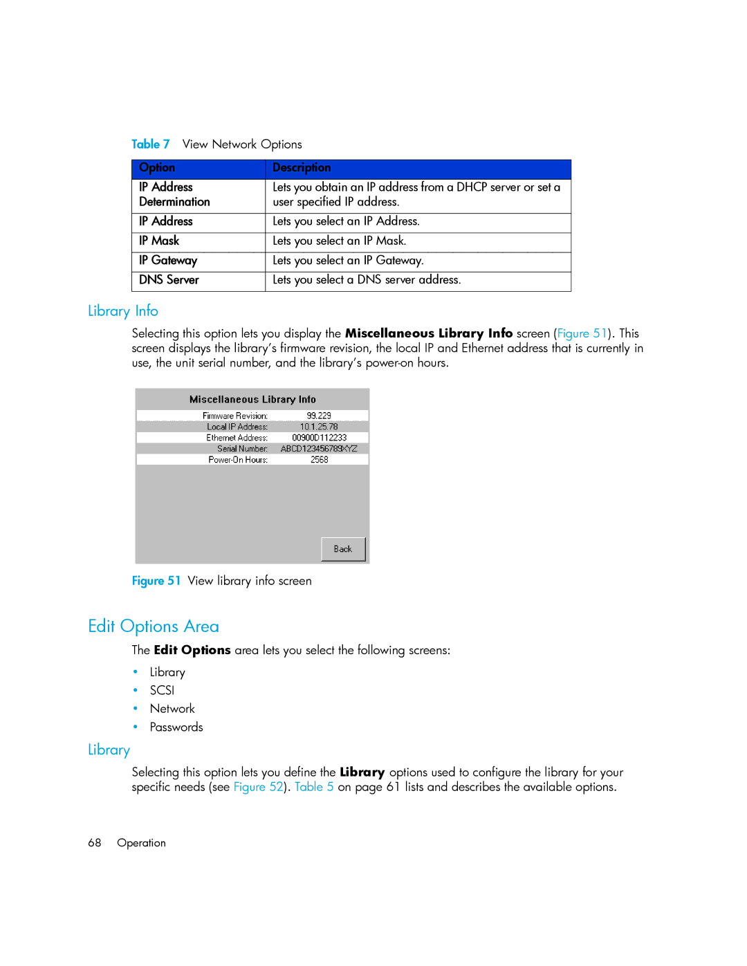 HP MSL6000 manual Edit Options Area, Library Info 