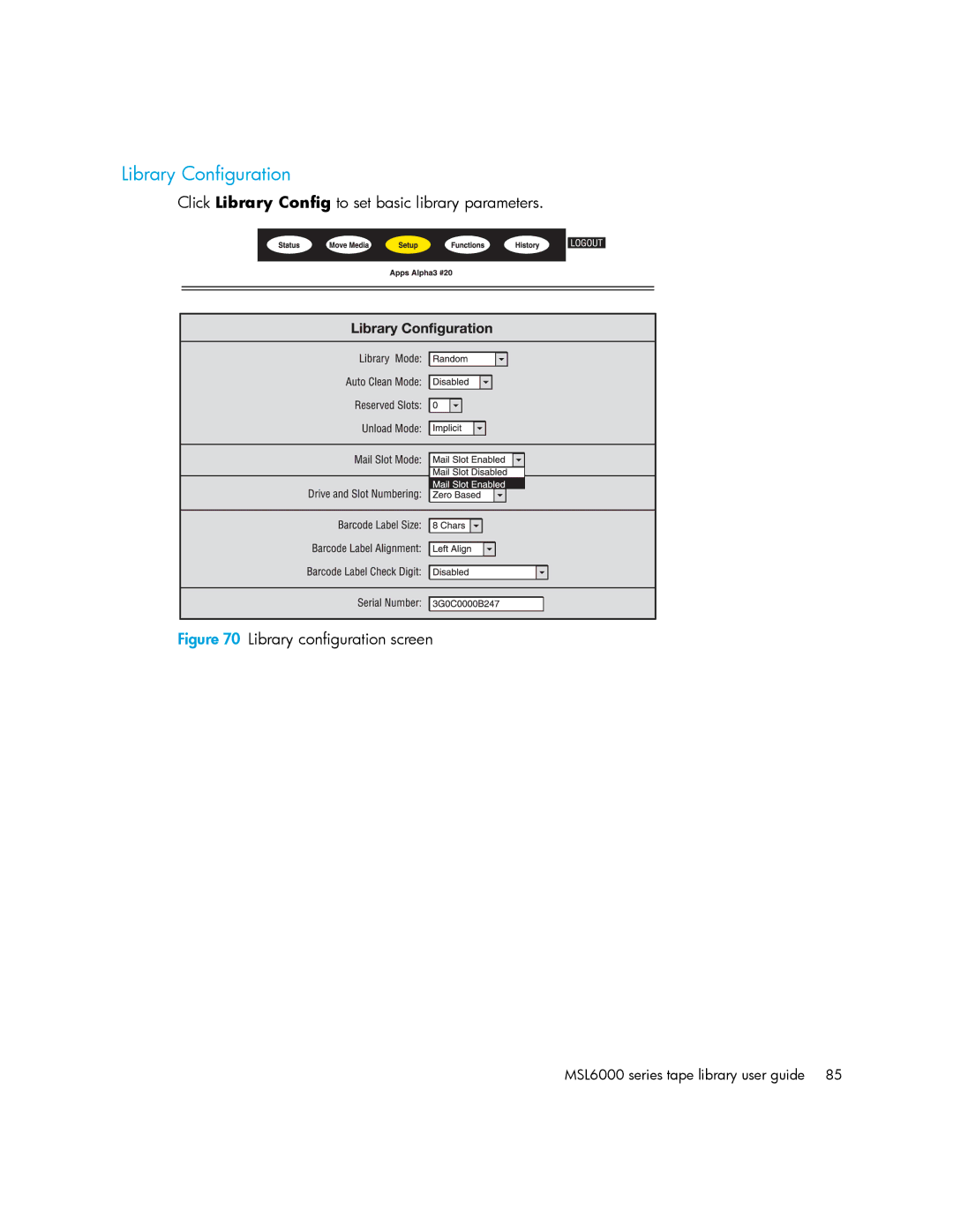 HP MSL6000 manual Library configuration screen 