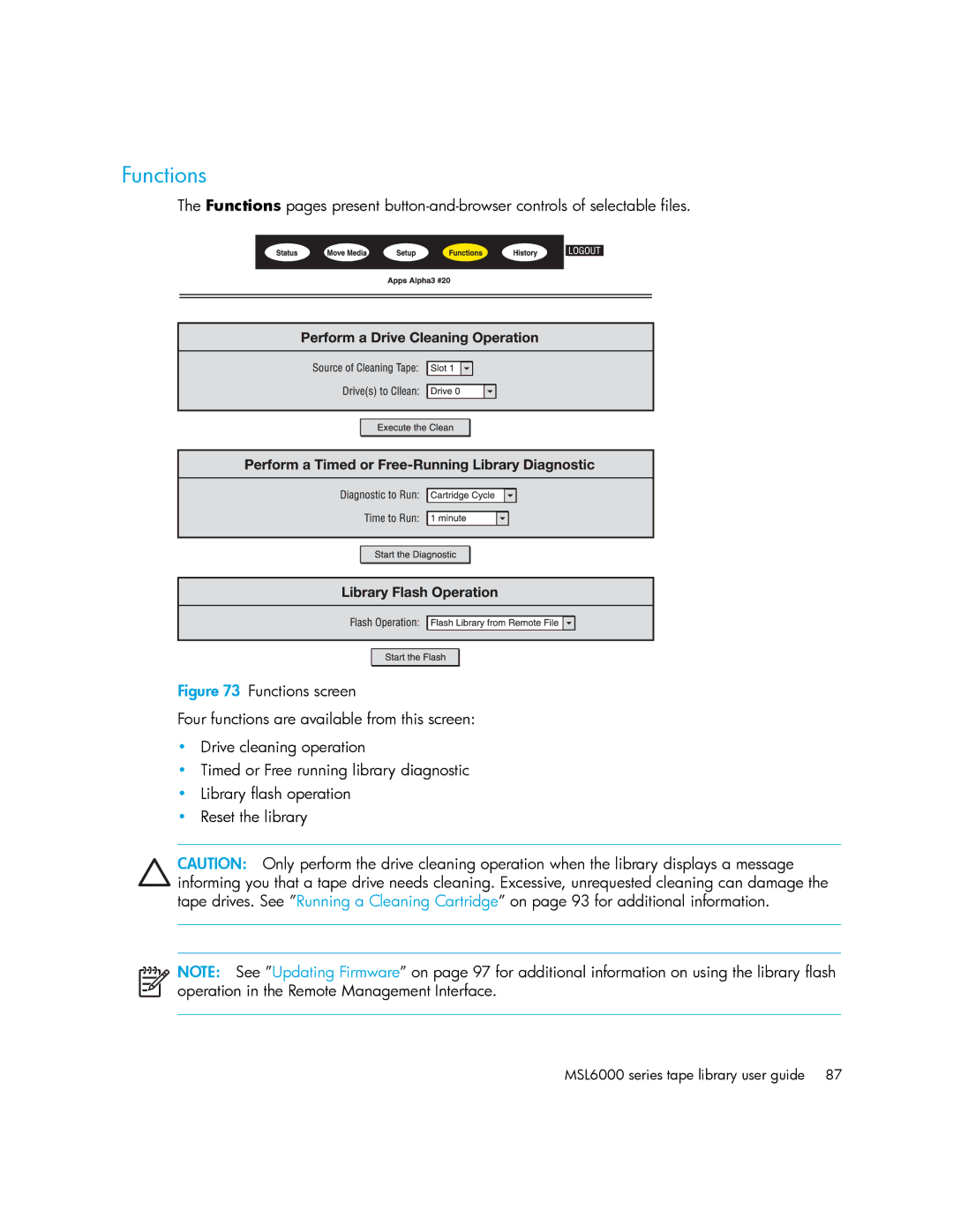 HP MSL6000 manual Functions 