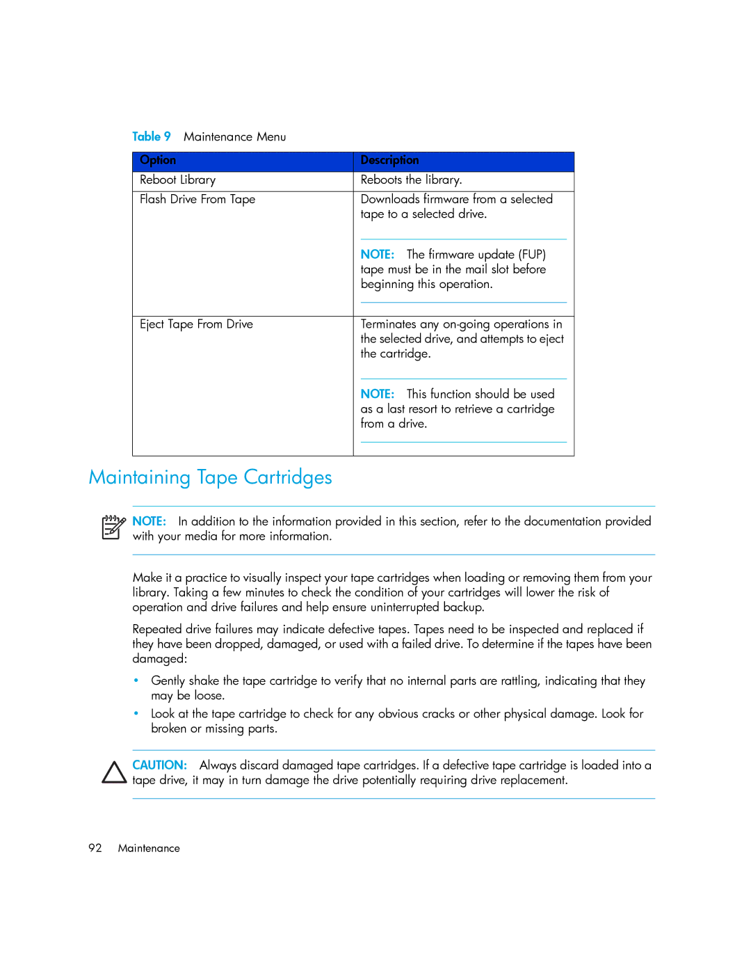 HP MSL6000 manual Maintaining Tape Cartridges 