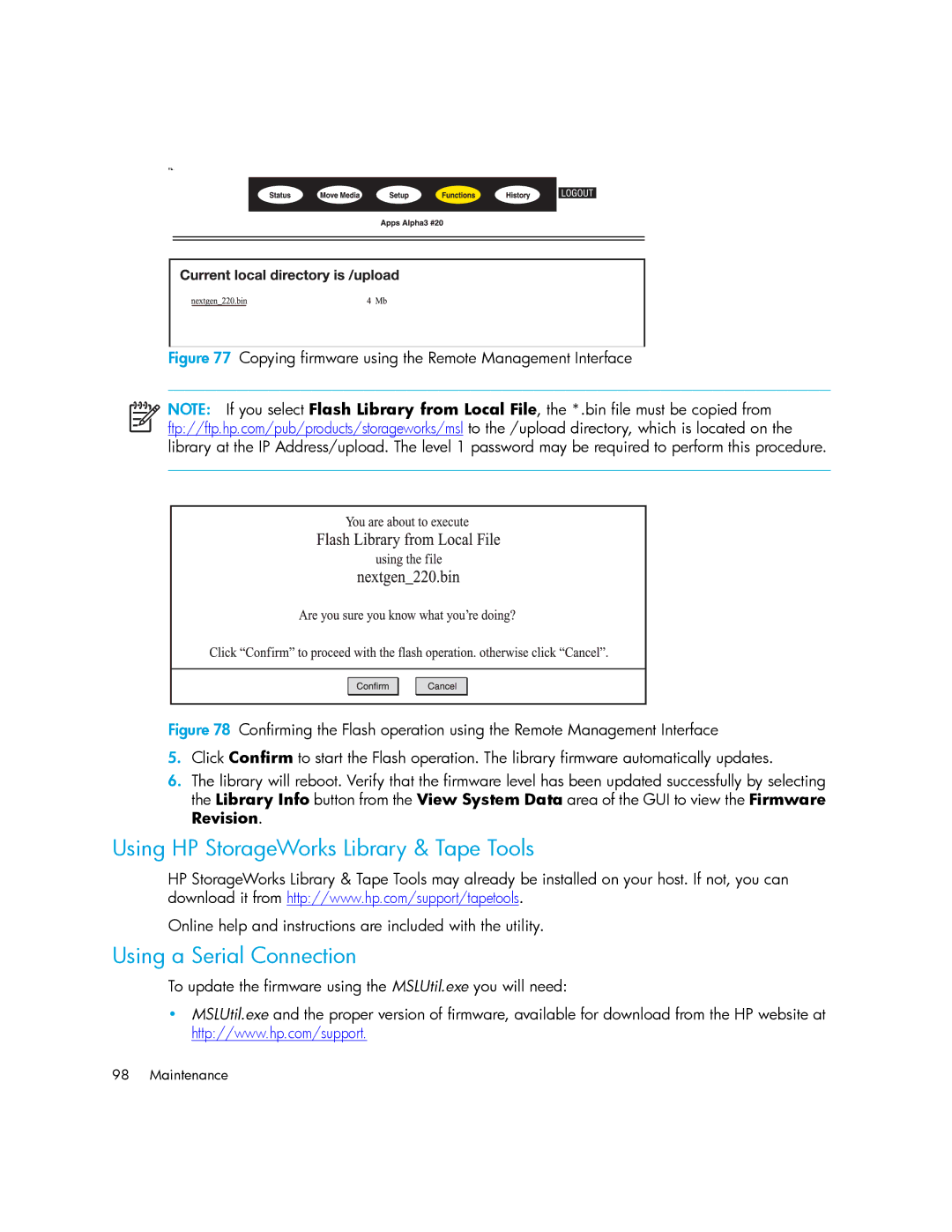 HP MSL6000 manual Using HP StorageWorks Library & Tape Tools, Using a Serial Connection 