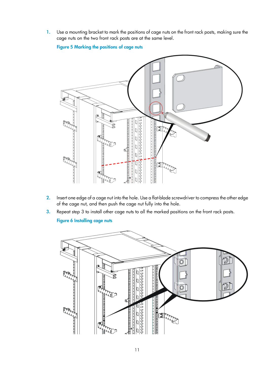 HP MSR1000 Router manual Marking the positions of cage nuts 