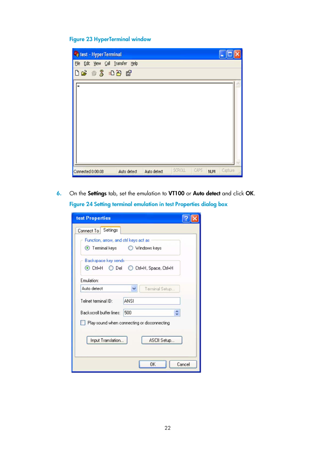 HP MSR1000 Router manual HyperTerminal window 