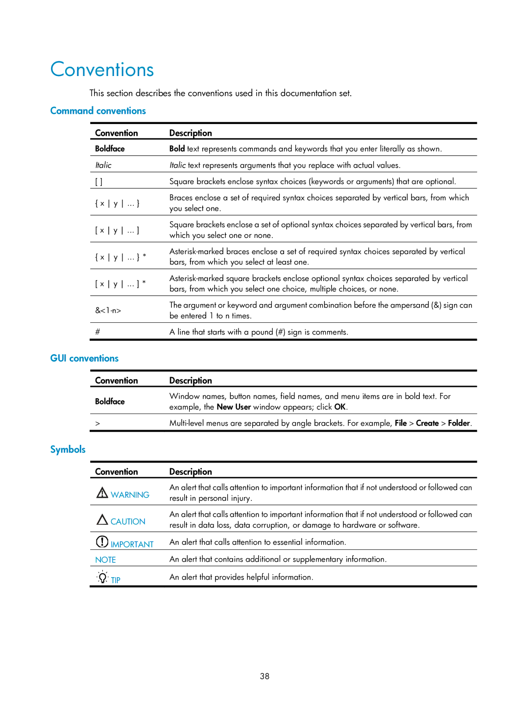 HP MSR1000 Router manual Conventions, Convention Description 