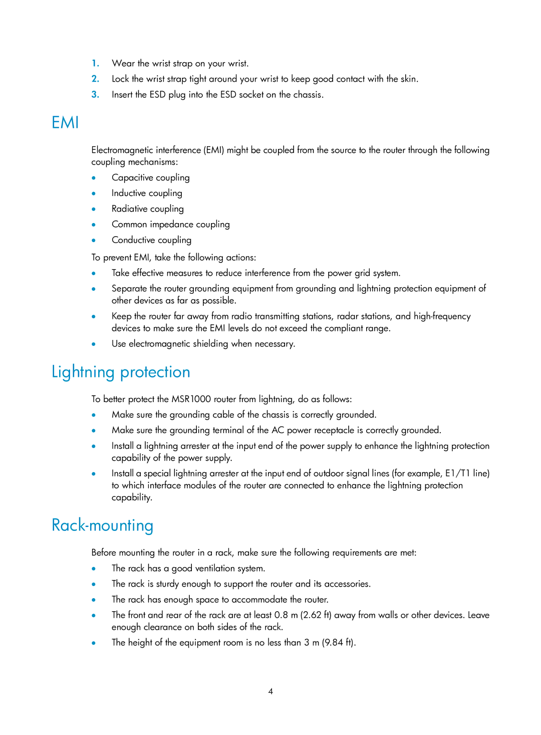 HP MSR1000 Router manual Lightning protection, Rack-mounting 