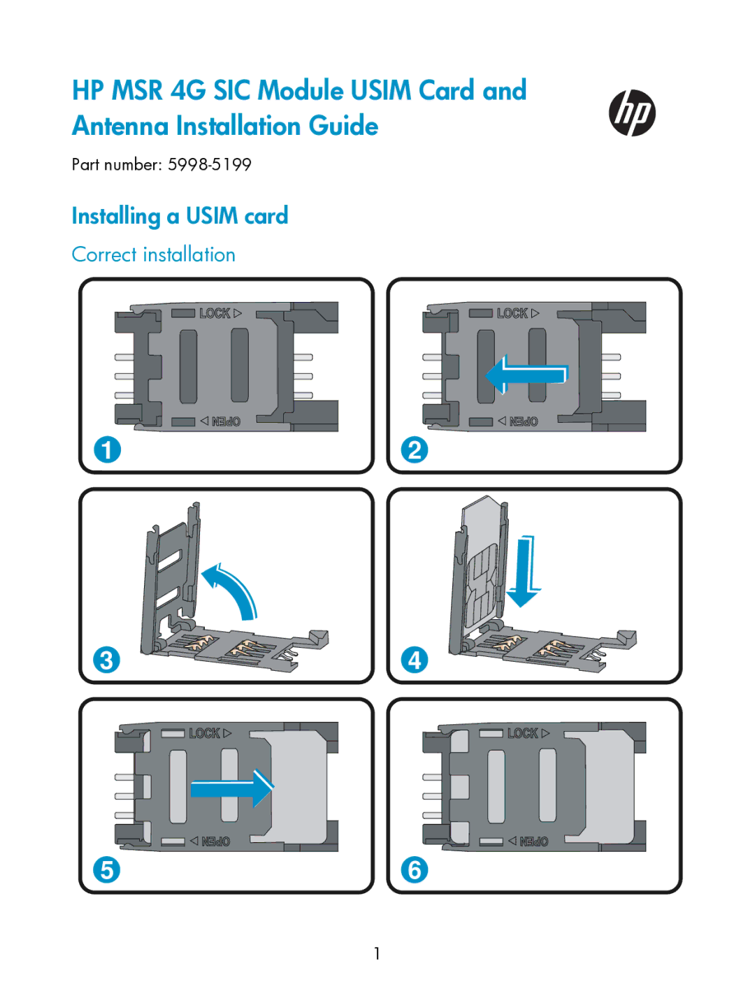 HP MSR3000 Router manual Installing a Usim card, Correct installation 