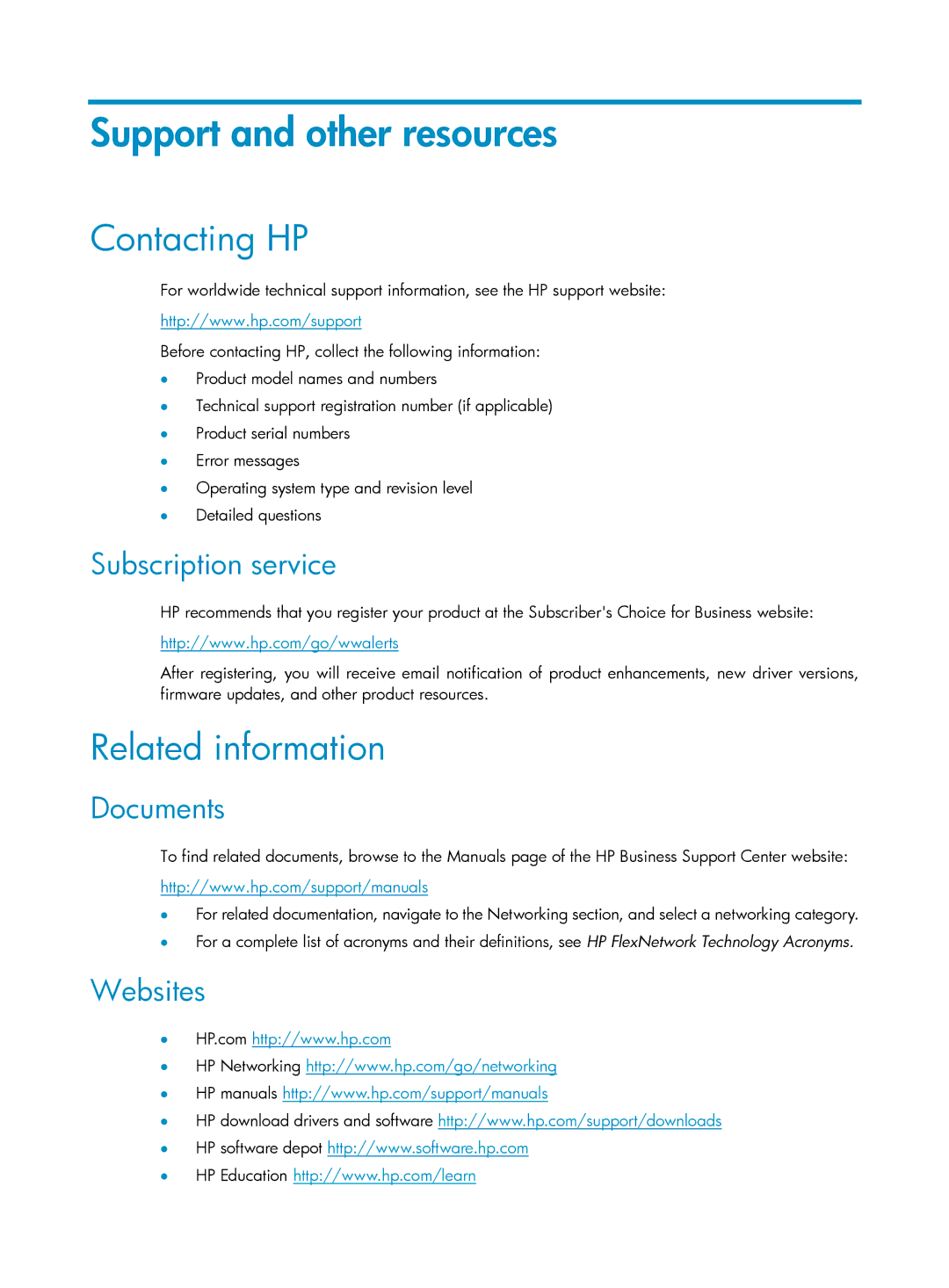 HP MSR3000 Router manual Support and other resources 