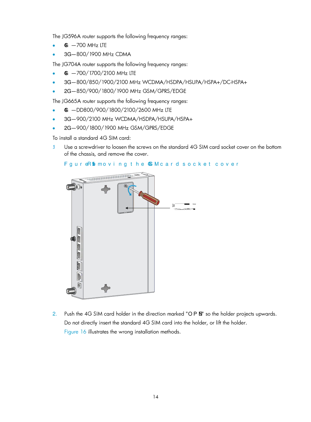 HP MSR93x Router manual Removing the 4G SIM card socket cover 