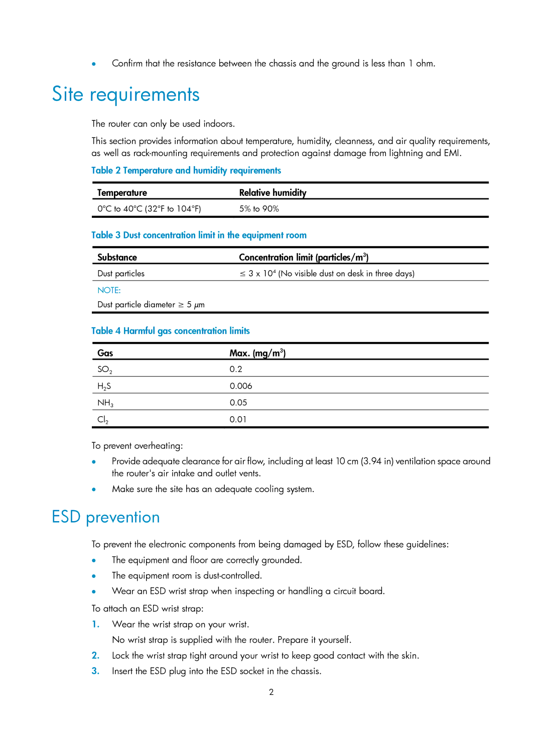 HP MSR93x Router manual Site requirements, ESD prevention 