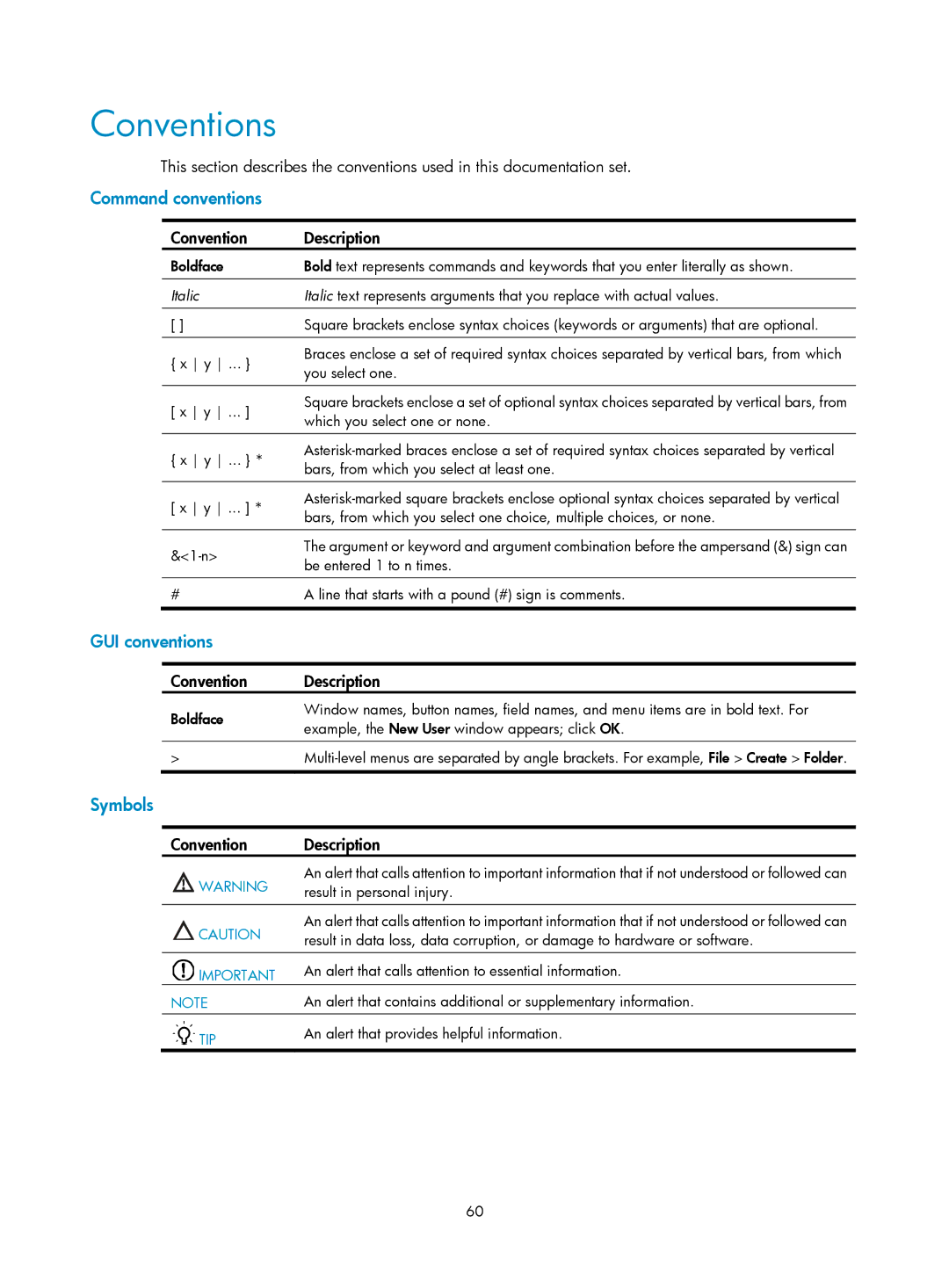 HP MSR93x Router manual Conventions, Convention Description 