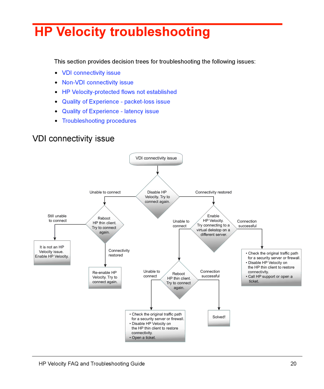 HP mt40 Mobile manual HP Velocity troubleshooting, VDI connectivity issue 