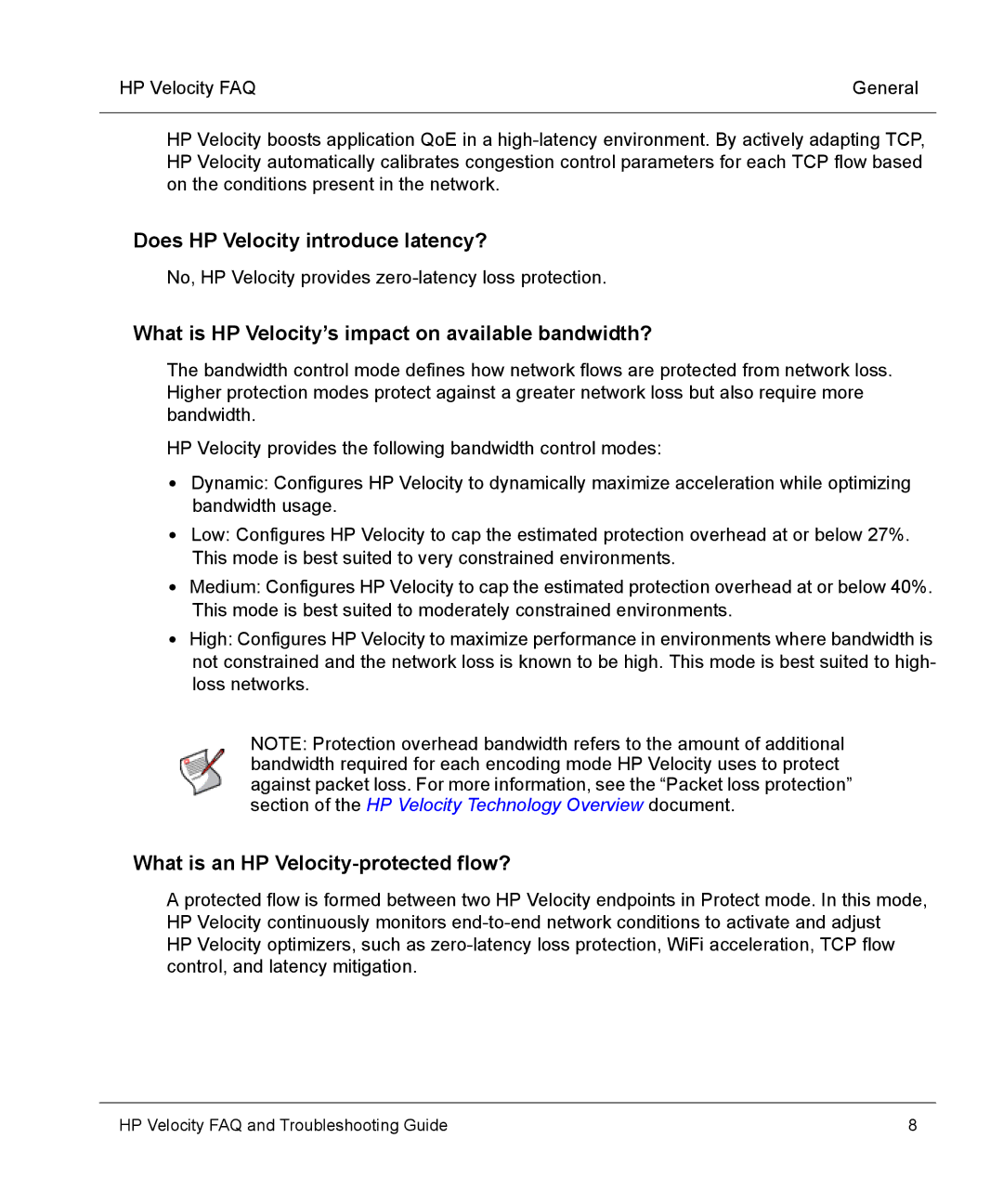 HP mt40 Mobile manual Does HP Velocity introduce latency?, What is HP Velocity’s impact on available bandwidth? 