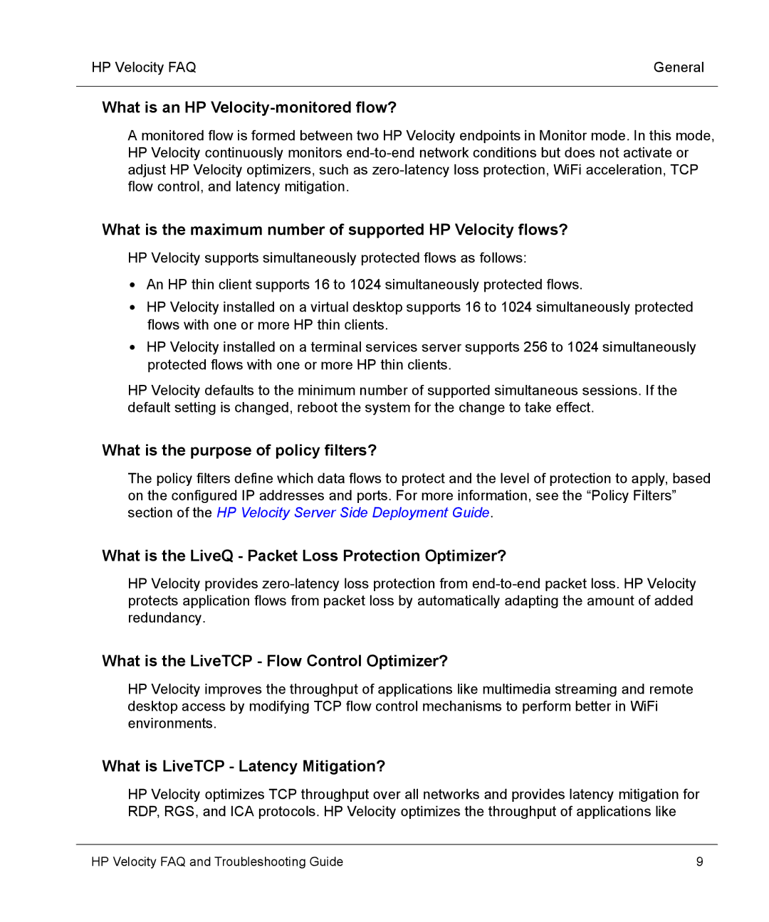 HP mt40 Mobile manual What is an HP Velocity-monitored flow?, What is the maximum number of supported HP Velocity flows? 