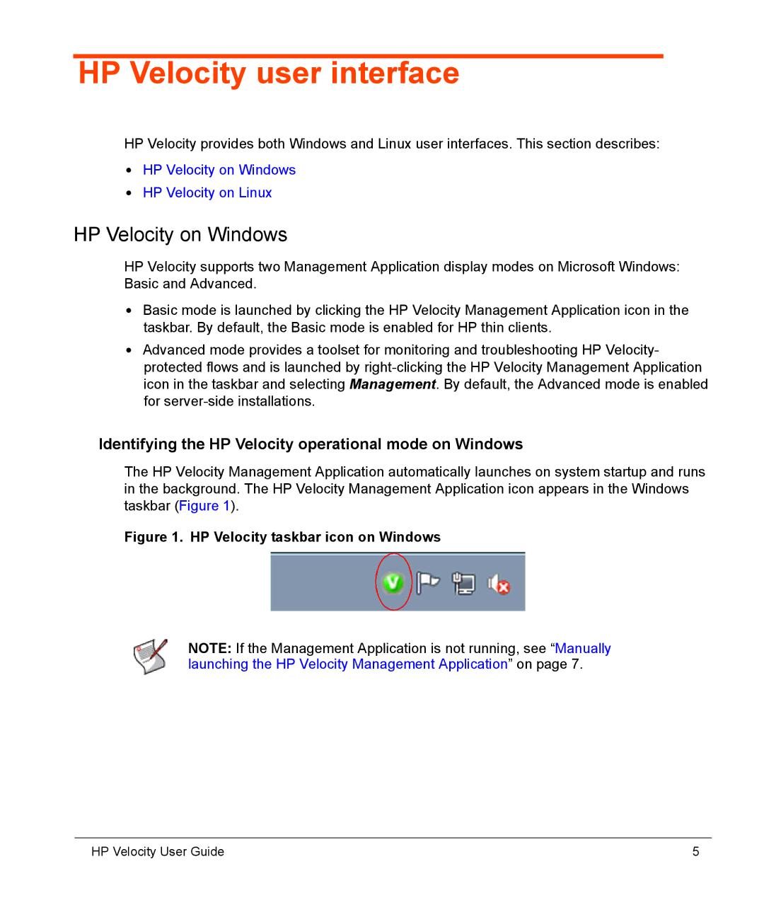 HP mt40 Mobile manual HP Velocity on Windows, Identifying the HP Velocity operational mode on Windows 