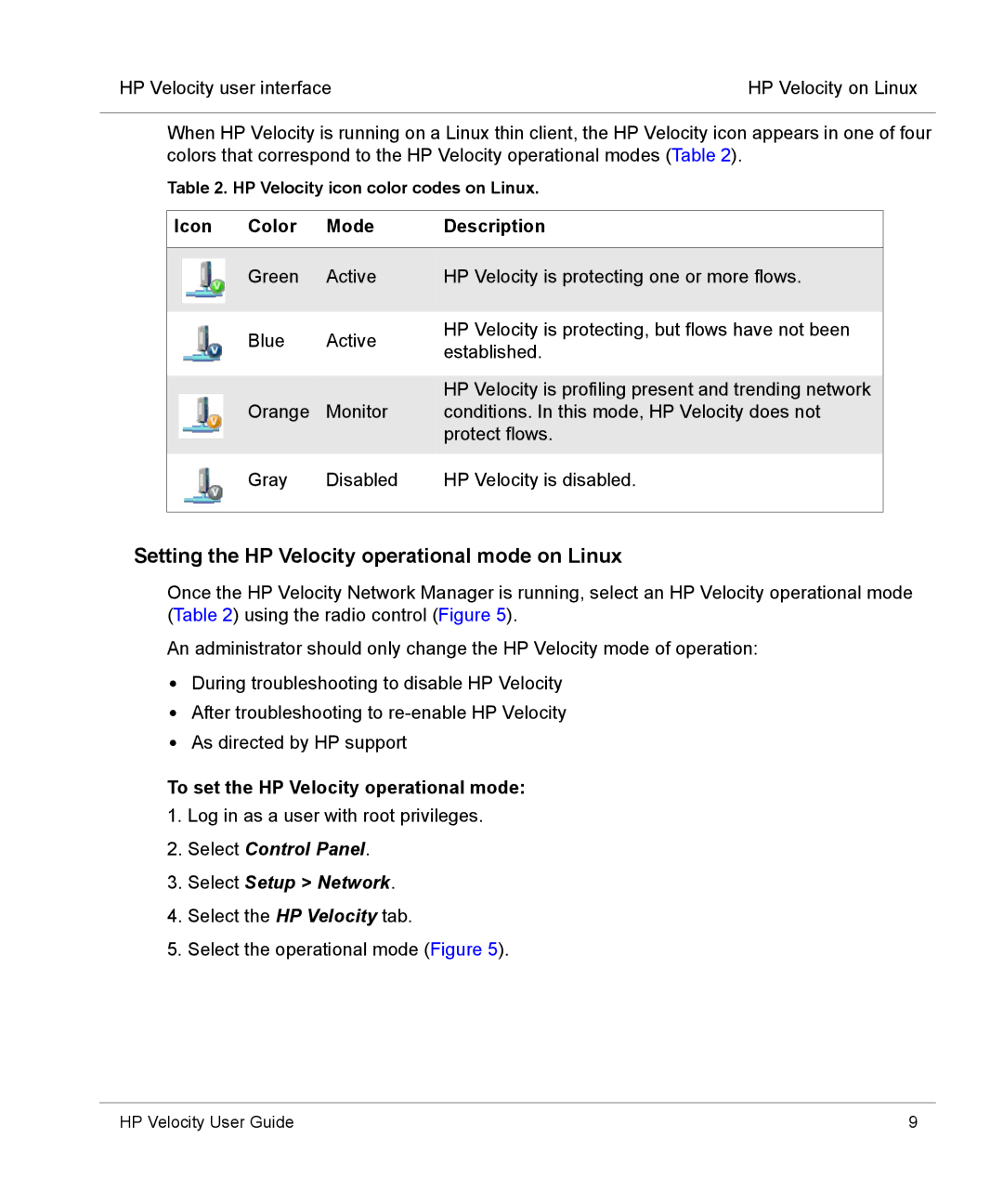 HP mt40 Mobile manual Setting the HP Velocity operational mode on Linux, Select Control Panel Select Setup Network 