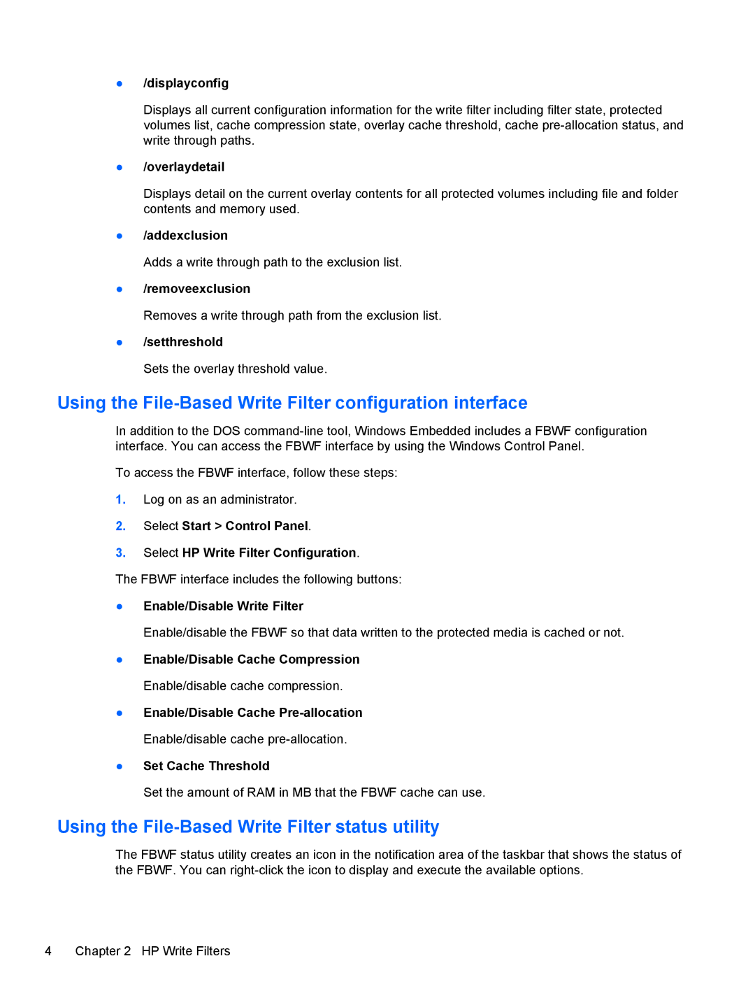 HP mt40 Mobile Using the File-Based Write Filter configuration interface, Using the File-Based Write Filter status utility 