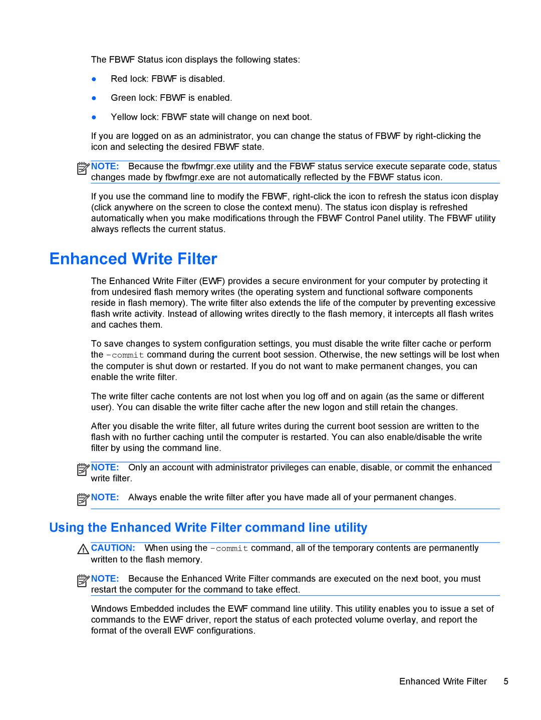 HP mt40 Mobile manual Using the Enhanced Write Filter command line utility 